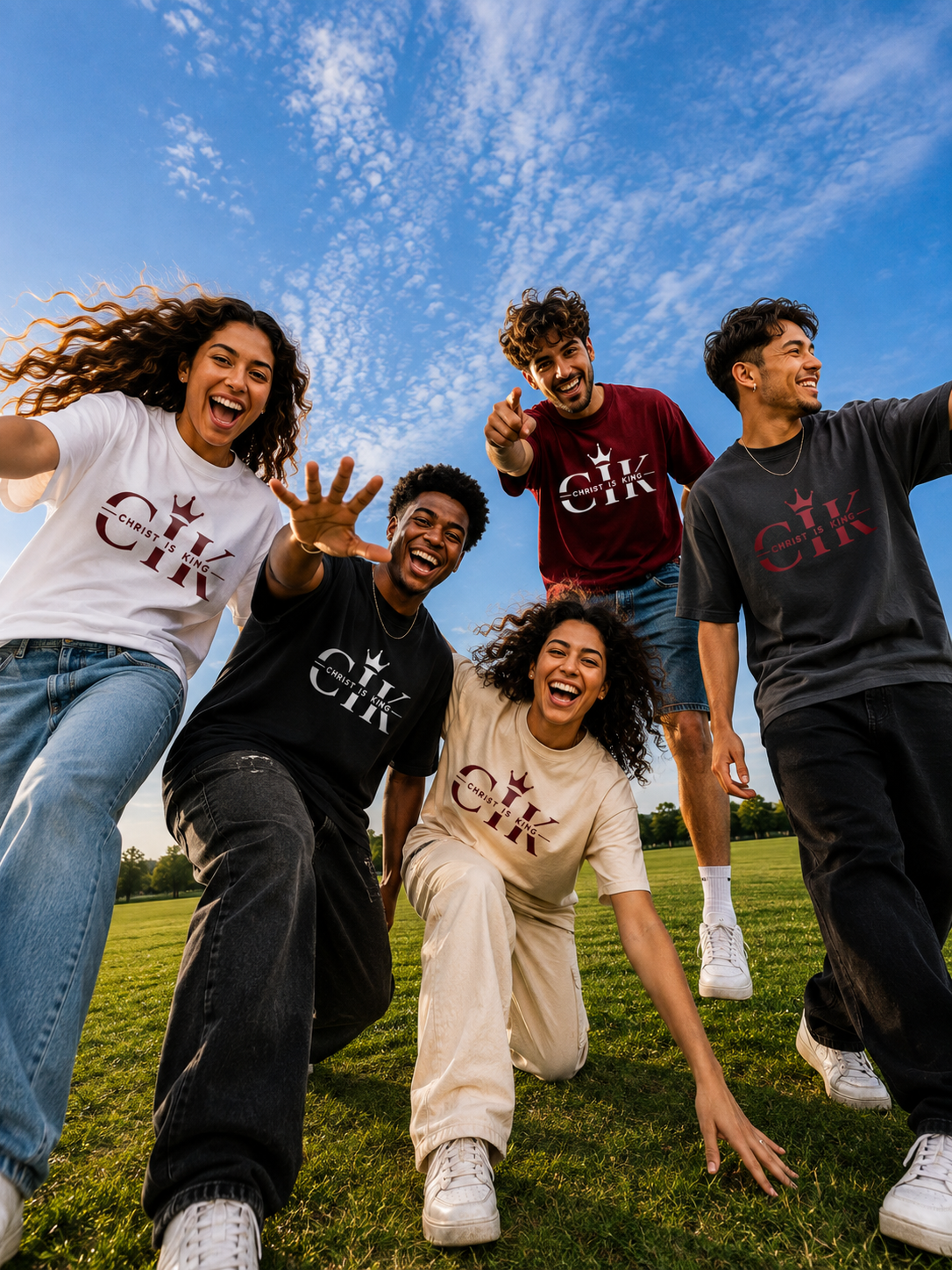 Models wearing Christ Is King oversized Christian T-shirts by EWA Clothing Australia.