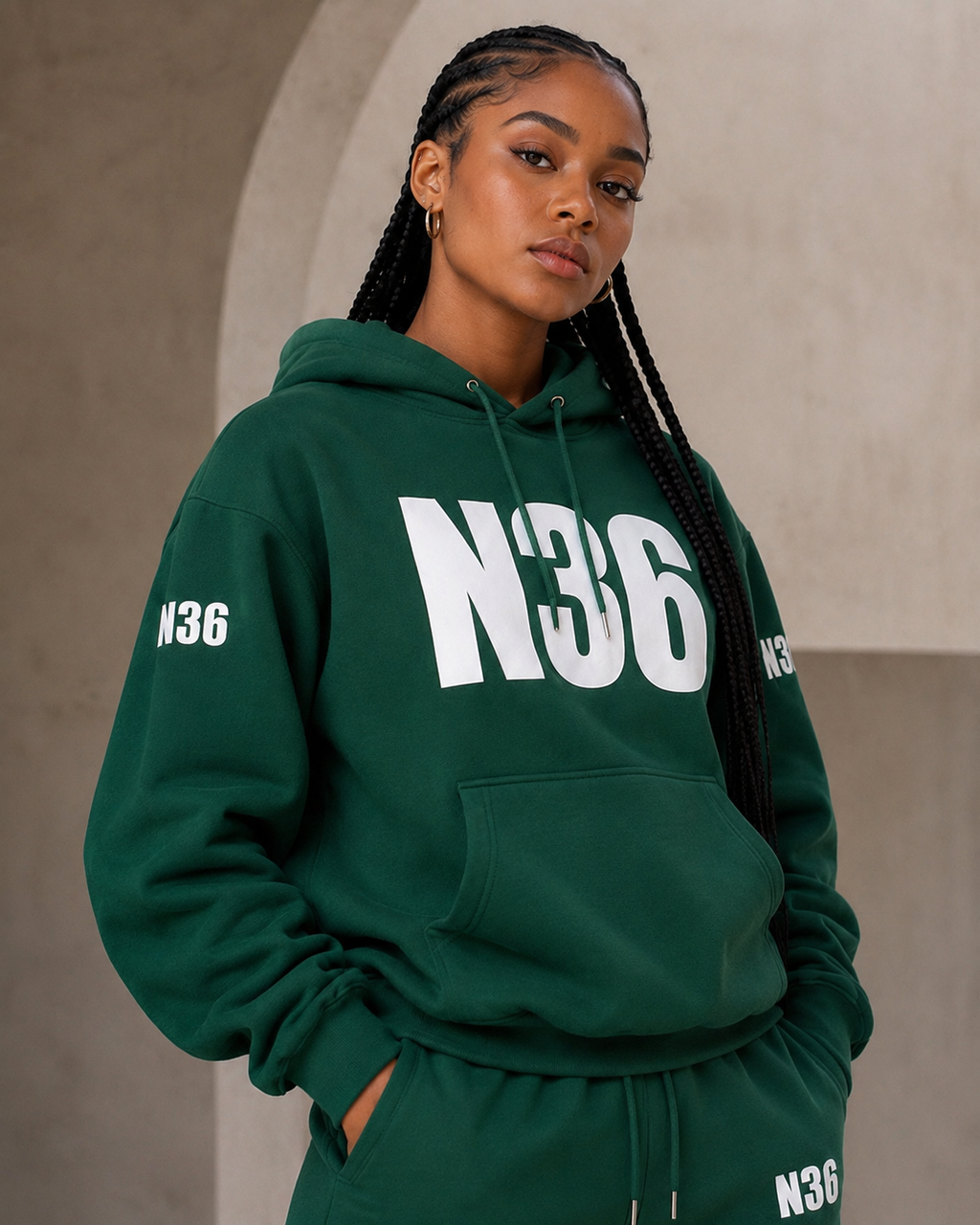 Forest green N36 Unity unisex streetwear hoodie.